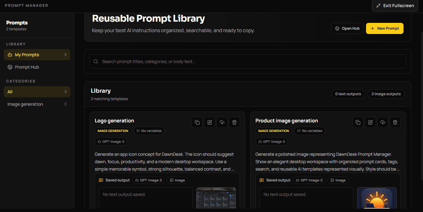 DawnDesk prompt manager local workspace